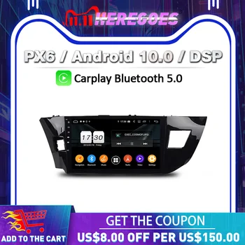 Carplay 10.1 inch PX6 DSP Android 10 64 gb-os Autós DVD-Lejátszó, Wifi, BT 5.0 RDS GPS Térkép autoradio Toyota LEVIN 2013 2014 2015