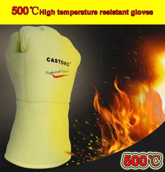 CASTONG 500-as fokozat magas hőmérsékleten kesztyű Tenyér megvastagodása Anti-forró kesztyű, magas hőmérséklet védőkesztyű