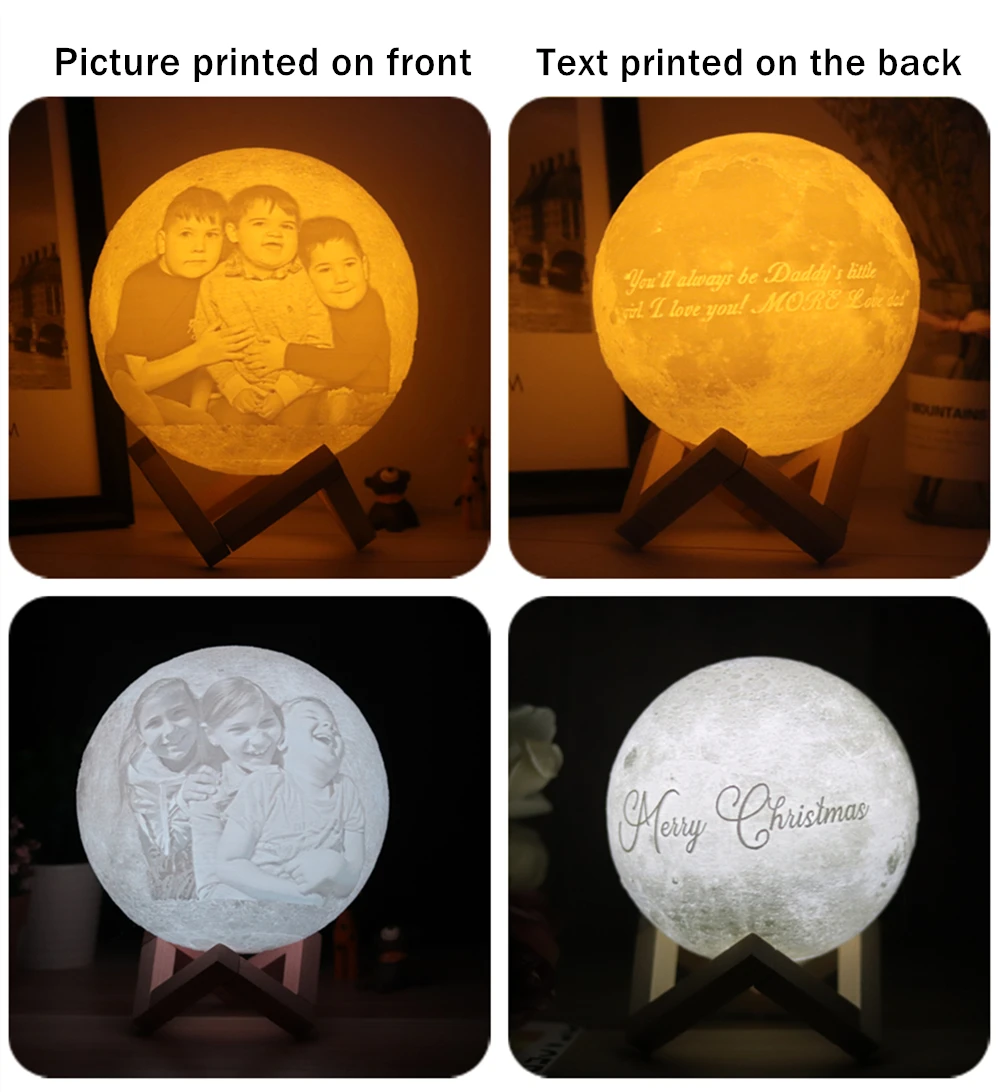 Csepp Szállítási Fotó Egyéni Hold Lámpa 3D Nyomtatás Holdfényes Éjszakai Fény USB Újratölthető Személyiség Luna A Szöveg & Fotó1
