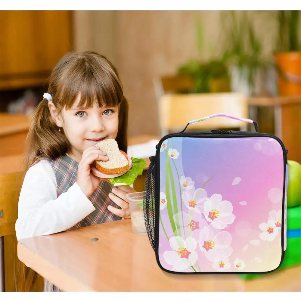 cseresznyevirág Ebédet Szigetelt Hordozható Vászon Ebéd Bag Termikus Funkcionális Élelmiszer Hidegebb Piknik Ebéd Táska, Nők, Gyerekek5