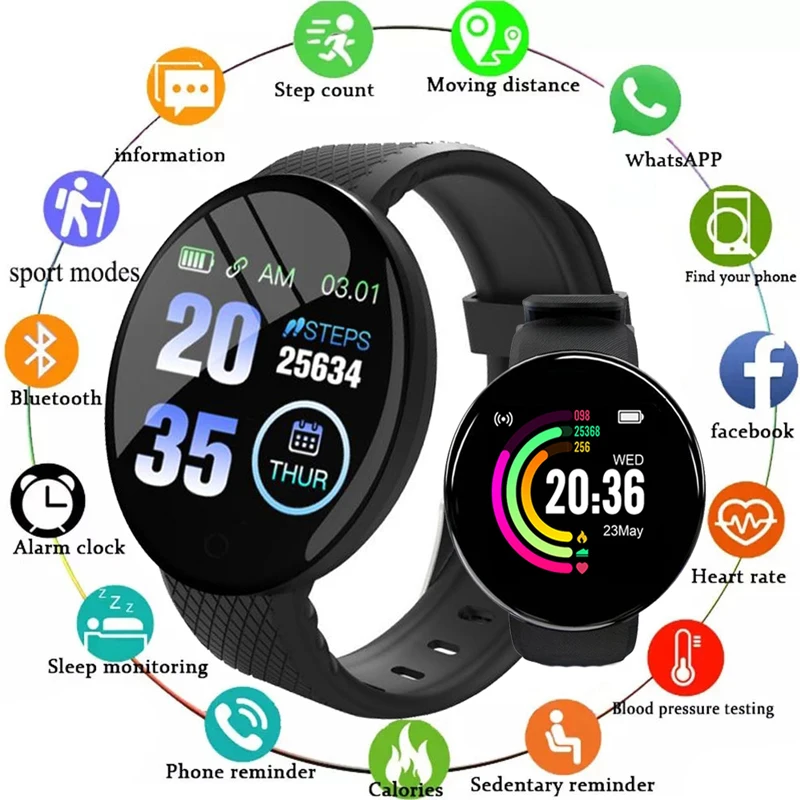 D18 Intelligens Karóra Férfi Vérnyomás Vízálló Smartwatch Női pulzusmérő Fitness Tracker Nézni a Sport Az Android-IOS0