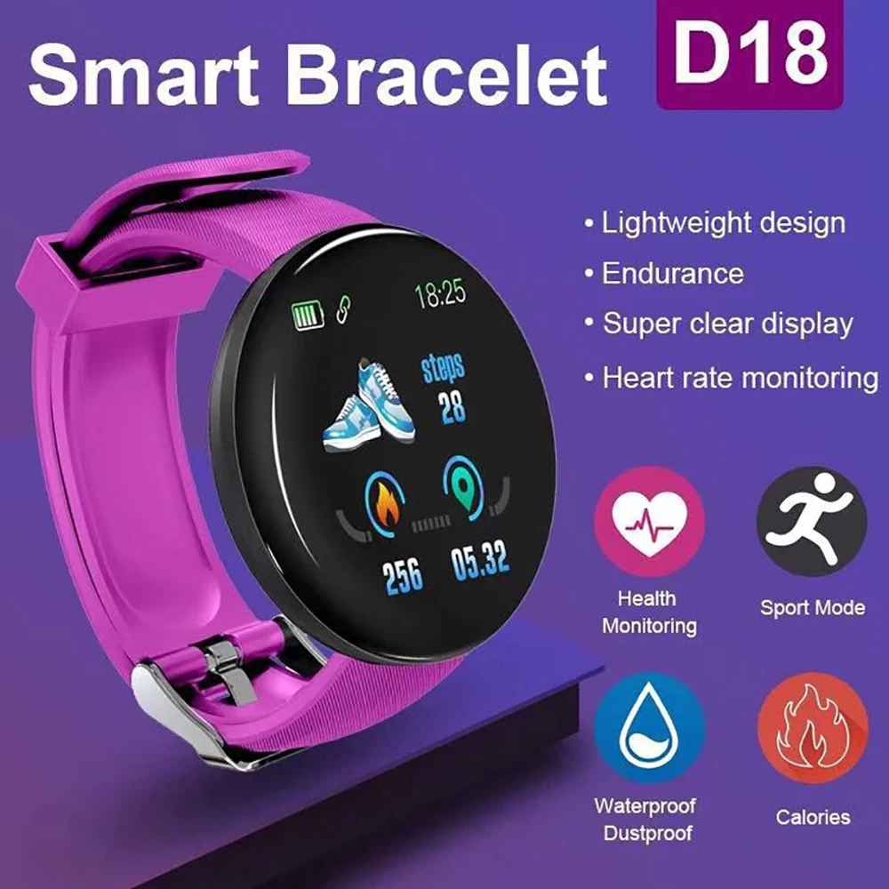 D18 Intelligens Karóra Férfi Vérnyomás Vízálló Smartwatch Női pulzusmérő Fitness Tracker Nézni a Sport Az Android-IOS3