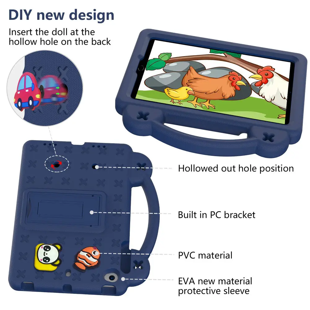 DIY 3D-s Rajzfilm Medve Gyerekek Biztonságos Állvány EVA tok iPad Mini 1 2 3 4 5 7.9 colos Teljes Test Védelem Kezelni Tabletta Fedezi3