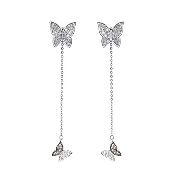 Dél-Korea új aranyos pillangó hosszú tassel kettős célt fülbevaló Earline réz bevonatú ezüst fülbevaló
