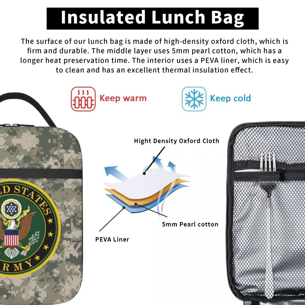 Egyesült Államok Terepmintás Szigetelt Ebéd Bag Resuable Katonai Taktikai Álcázás Hűvösebb Termikus Bento Box Office Munka Iskola3