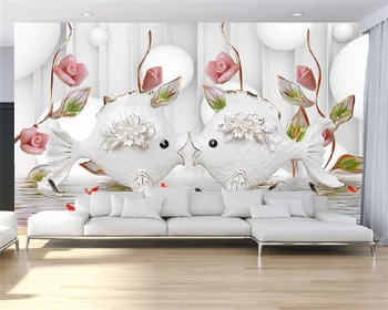 Egyéni háttérkép, 3D háromdimenziós térben labdát rose romantikus aranyhal esküvő, szoba, luxus nappali háttér falfestmény