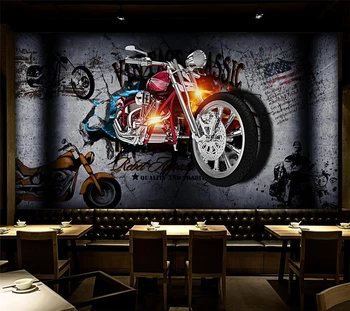 Egyéni háttérkép, 3d motoros törött fal személyiség bár falfestmény, kávézó, étterem dekoráció ktv háttér fal cucc de parede