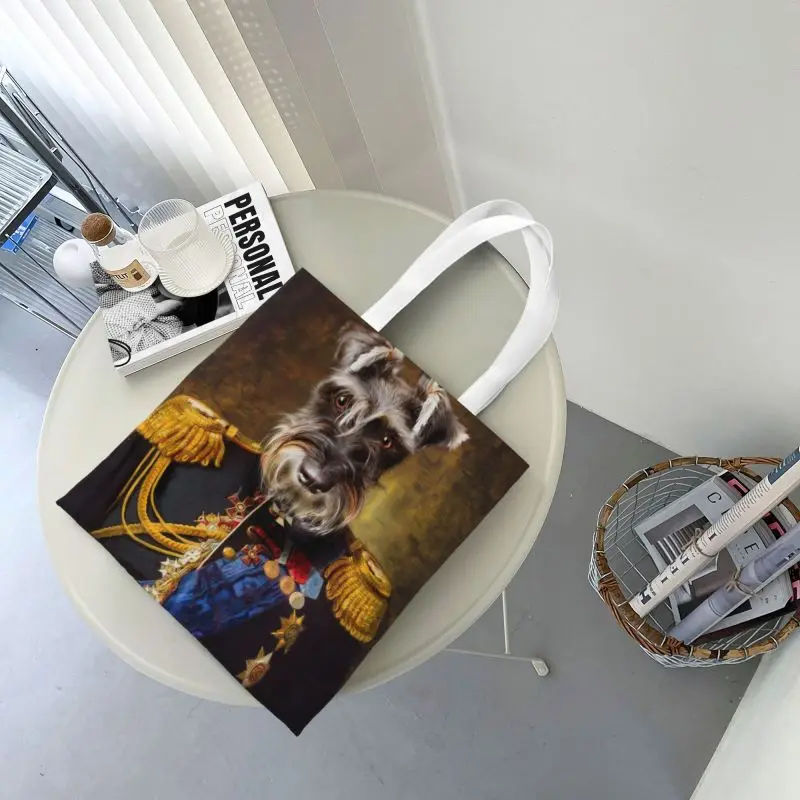 Egyéni Miniature Schnauzer Kutya Portré, Vászon Bevásárló Táskák A Nők Hordozható Élelmiszert Kedvtelésből Tartott Állat Művészeti Vásárló Tote Bags5