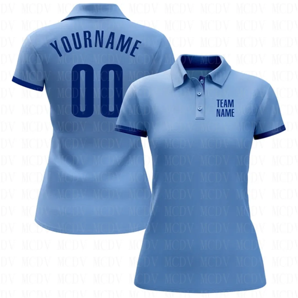 Egyéni Világos Kék Royal Teljesítmény Golf Polo Shirt 3D Nyomtatott Női Golf Polo Túlméretezett Póló, Nyári Sport Kupakos0