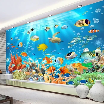 Egyéni Öntapadós Vízálló Freskó Háttérkép, 3D-s Víz alatti Világ Hal Fotó Fali Matrica Gyerek Hálószoba Akvárium Cucc De Pare