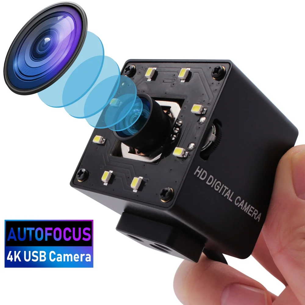 ELP éjjellátó Webkamera 4K Autofókusz Kamera 30fps Nem torzul Lencse Fehér LED CMOS IMX415 HD USB Videó Kamera0