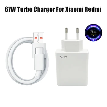 Eredeti 67W EU Plug Turbo Charger a Xiaomi Redmi10 Megjegyzés 12 11Pro 12 K40 Megjegyzés Gyors Töltés C Típusú Hatalom Töltő 6A USBC Kábel