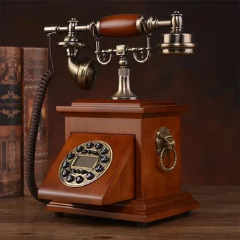 Forgatás Vintage Vezetékes Telefon Forog Tömör Fa, Antik Gombot, Tárcsázza A Vezetékes Telefon Office