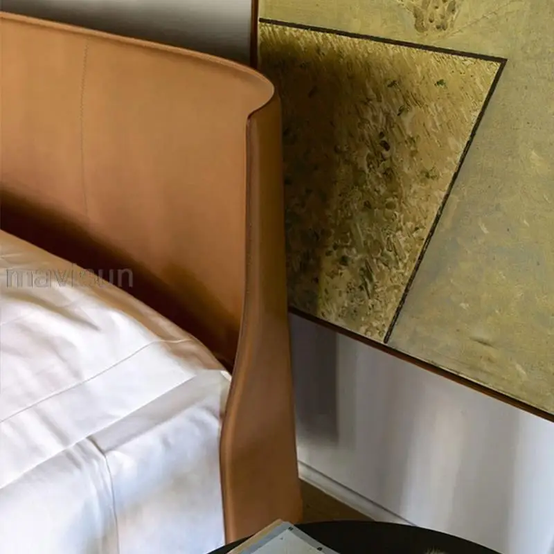 Fény Luxus Minimalista Puha Ágy Modern High-End Kis Lakásban Hálószoba Első Réteg Bőr Franciaágy Kombináció4
