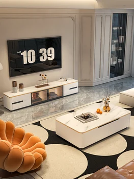 Fény Luxus Tea Asztal, TV Szekrény Kombináció Modern, Egyszerű Krém Stílusú Nappali, Háztartási