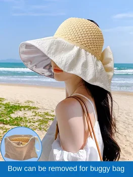Fényvédő sapka női nyári új UV-védelem üres top kalap divat nagy eresz viselt, lófarokba arcát takarja kalap