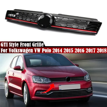GTI Stílus Kocsi, Első Lökhárító Felső Középső Rács Grill Fedezni Volkswagen VW Polo 2014 2018 Honeycomb Háló Verseny Grill logó