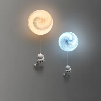 Gyerekszoba Hold Fali Lámpa, Modern, Egyszerű, Kreatív Űrhajós Rajzfilm Fali Lámpák Hálószoba Éjjeli Háttér Fali Dekor Lámpa