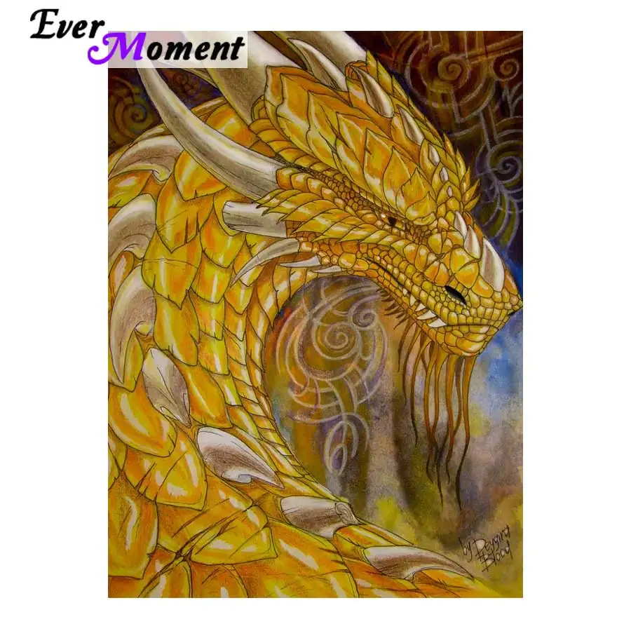 gyémánt festmény sárkány képek sárga sárkány fejét gyémánt hímzéssel, állatos képek falon festmény lakberendezési ASF7540