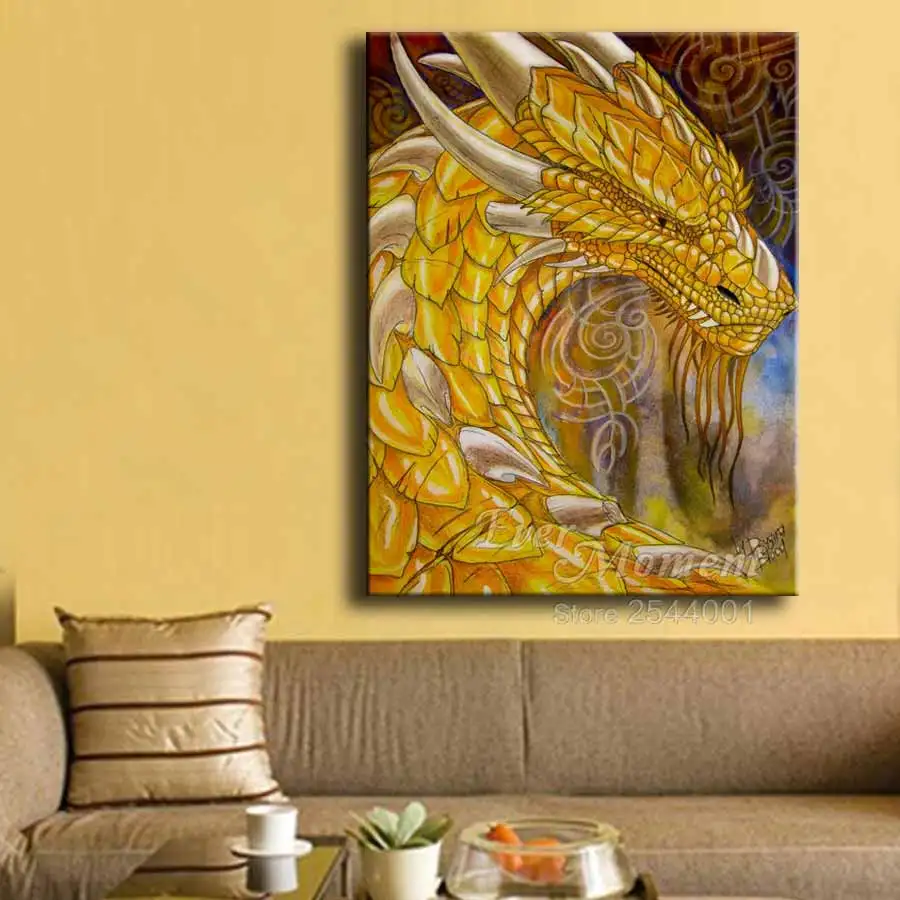gyémánt festmény sárkány képek sárga sárkány fejét gyémánt hímzéssel, állatos képek falon festmény lakberendezési ASF7541