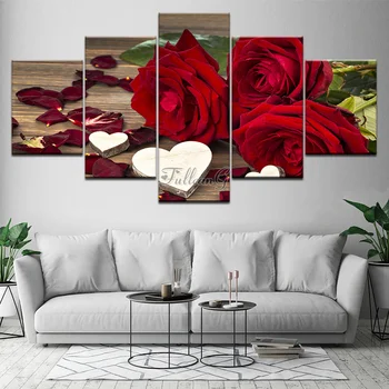 Gyönyörű Vörös Rózsa Gyémánt Festmény 5 darabos Készlet Szerelem Ikon Virág Diy Teljes Gyémánt Hímzett Virágos Mozaik Dekoráció AA4181