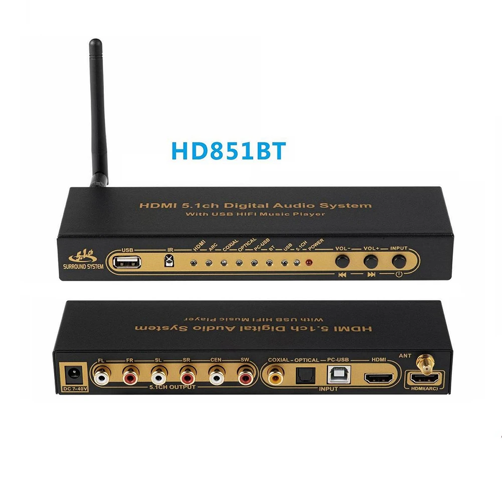 HD851BT DTS AC3 5.1 Audio Converter Dekóder HDMI Extractor 4K ARC SPDIF Coxial Optikai Elosztó Bluetooth-US Plug1