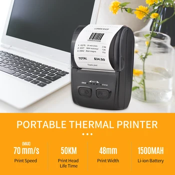 Hordozható, Vezeték nélküli, hőnyomtató Egy Nyugta Nyomtató 2 Inch 58mm Papír USB&BT Kapcsolat Szállítás Ára Címkék