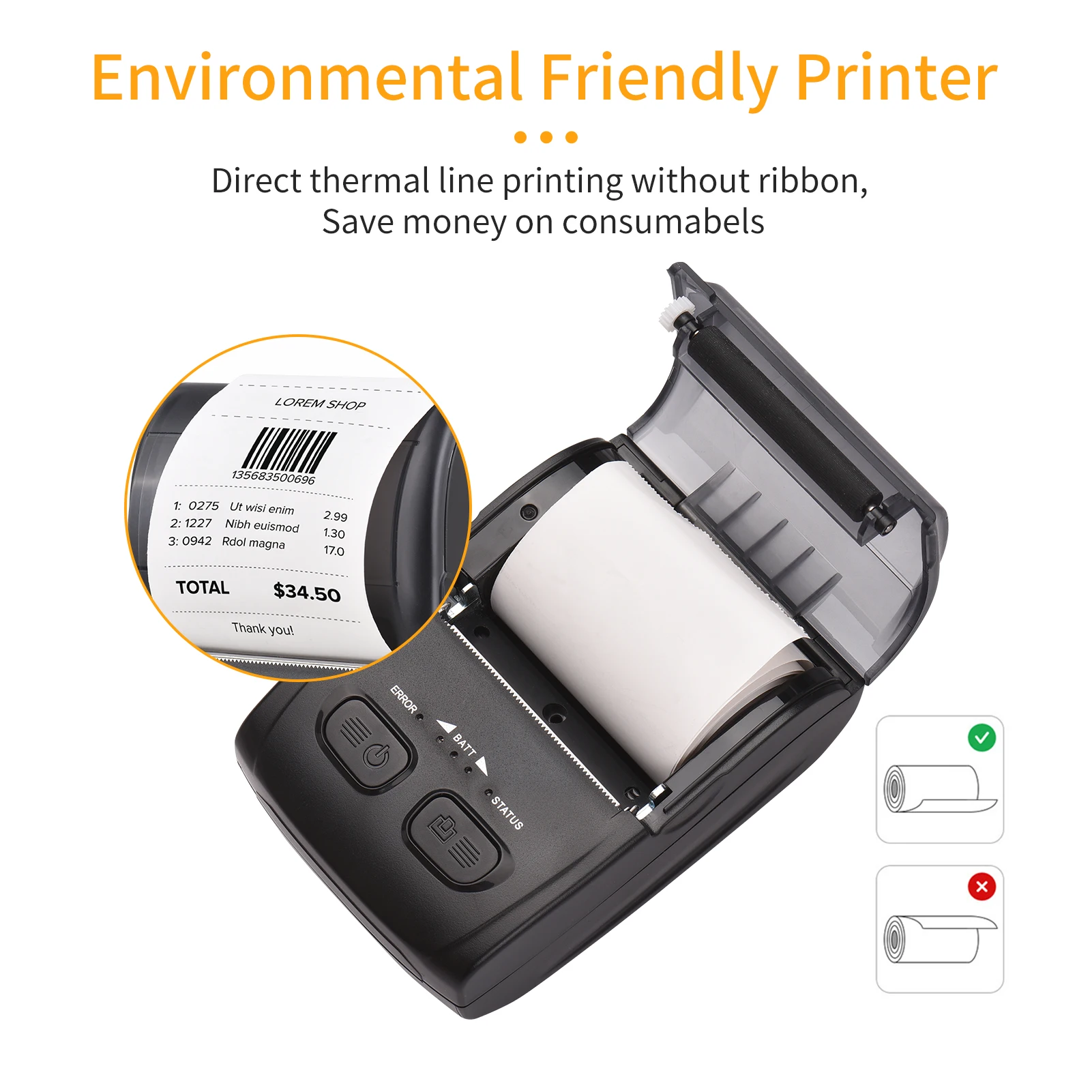 Hordozható, Vezeték nélküli, hőnyomtató Egy Nyugta Nyomtató 2 Inch 58mm Papír USB&BT Kapcsolat Szállítás Ára Címkék4