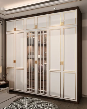 Háztartási hálószoba tömör fa fény luxus nagy szekrény, minimalista hat ajtó, szekrény összeszerelés sarok szekrény yemek masaları