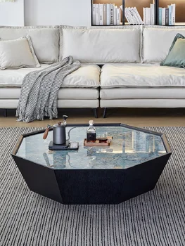 Háztartási modern, egyszerű, könnyű olasz luxus minimalista tömör fa tea asztal zafír kék rock lemez tea asztal
