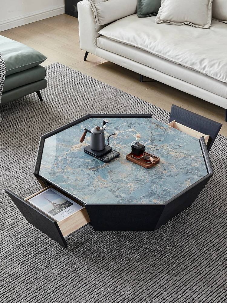 Háztartási modern, egyszerű, könnyű olasz luxus minimalista tömör fa tea asztal zafír kék rock lemez tea asztal3