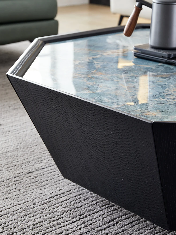 Háztartási modern, egyszerű, könnyű olasz luxus minimalista tömör fa tea asztal zafír kék rock lemez tea asztal5