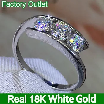 Igazi 18K Fehér Arany Gyűrű Női Gyűrű, Eljegyzési, házassági Évfordulóján jegygyűrű, Gyűrű Moissanite Gyémánt 3 Db Per Kő