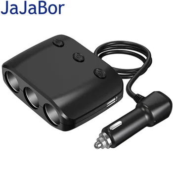 JaJaBor Autó szivargyújtó Aljzat Elosztó 3 Lyuk Port Dual USB Autós Töltő Független Kapcsoló 120 w-os Nagy teljesítményű Adapter