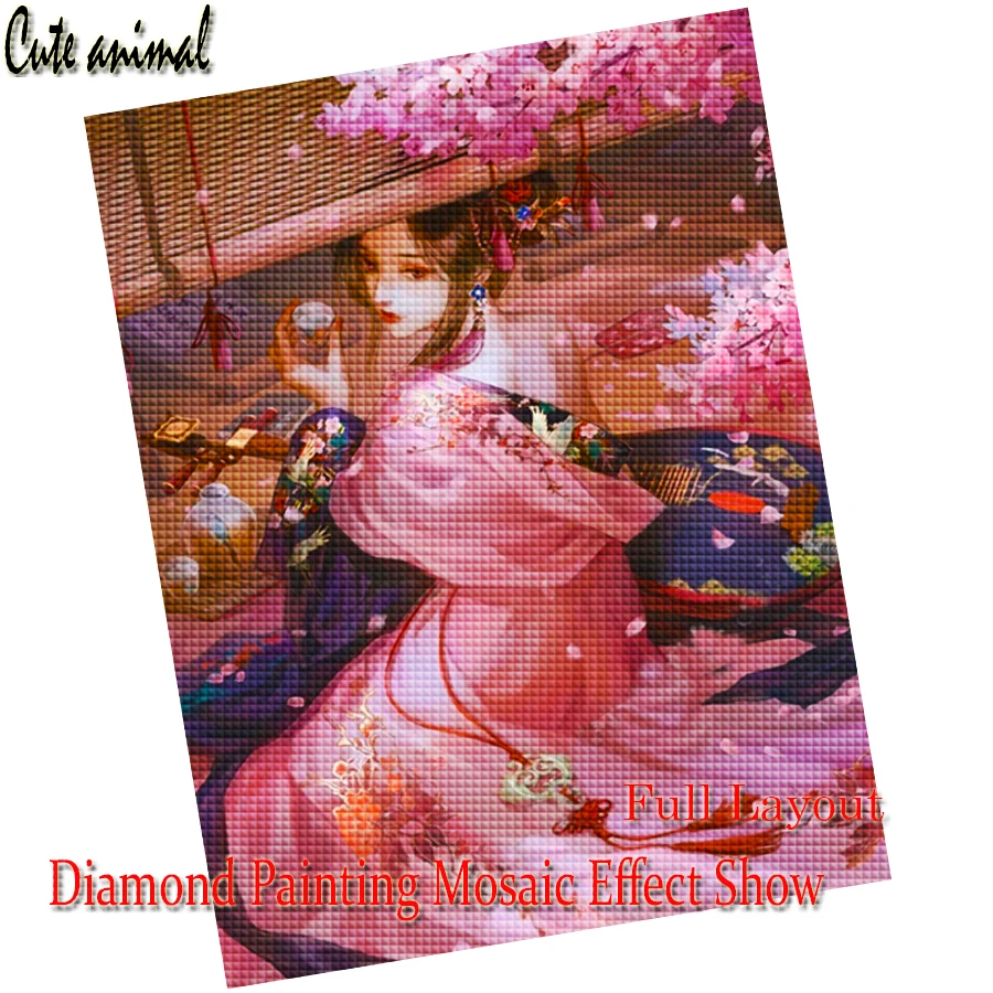 Japán Sakura Cseresznye Gésa Tea Gyémánt Hímzéssel, Kézzel készített Ajándék Gyémánt Festmény 5D Cross Stitch DIY Teljes Gyakorlat Tér Dekoráció1
