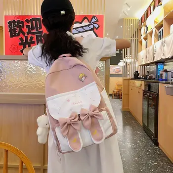 Japán Stílusú Kawaii Hátizsák Nők JK gimnázium Női Táskák Tinédzser Lányok Nyuszi Füle Hímzés Hátizsákok Mochila рюкзак