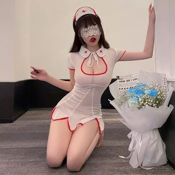 Jimiko Szexi Nővérke Jelmez Nő Szex Egységes Áttetsző Tüll Mini Tanga A Ruha Öltöny Halloween Cosplay Anime Ruhák Érzéki Fehérnemű