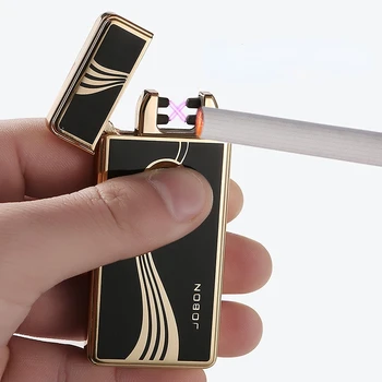 Jobon Elektronikus Fém Szélálló Öngyújtó Újratölthető USB Slim Kettős Arc Öngyújtó, Cigaretta Tartozékok Férfi Ajándékok a Férfiak Játékok