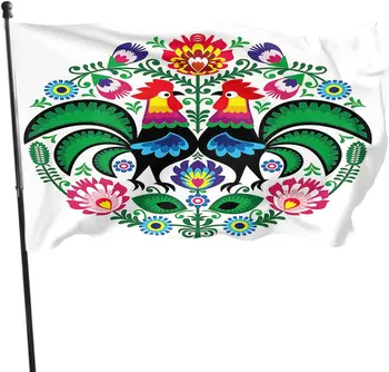 Kakas Zászló Lengyel Népművészet Színes Virágos Levelek, Virágok Kakas Kültéri Zászlók Nagy Üdv Udvaron Bannerek Otthon Kert Gyep, Udvar