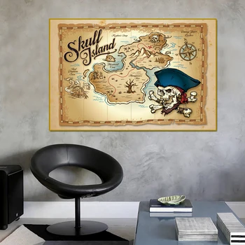 Karibi Kalózok Kincses Díszítő Festés Kalózok Kincses Térkép vászon wall art festmény