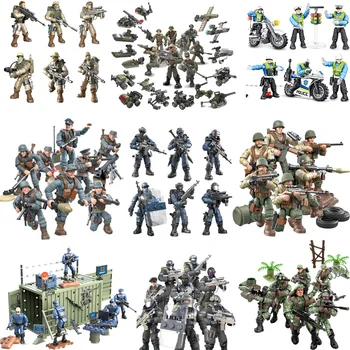 Katonai Békefenntartó Különleges Erő akciófigurák Meghatározott minta Mega építőkövei SWAT Katona Minifigs Fegyver Tégla Játékok
