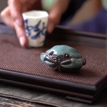 Kerámia kis rák tea pet díszek, kézzel készített tea rák, kreatív tea asztal dekorációk