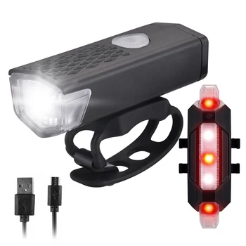 Kerékpár Világítás Szett USB-Kerékpár Fényszóró & hátsó Lámpa Vízálló Kerékpár Első Fényszóró Vissza a Fény Kettős Első & Hátsó Fény