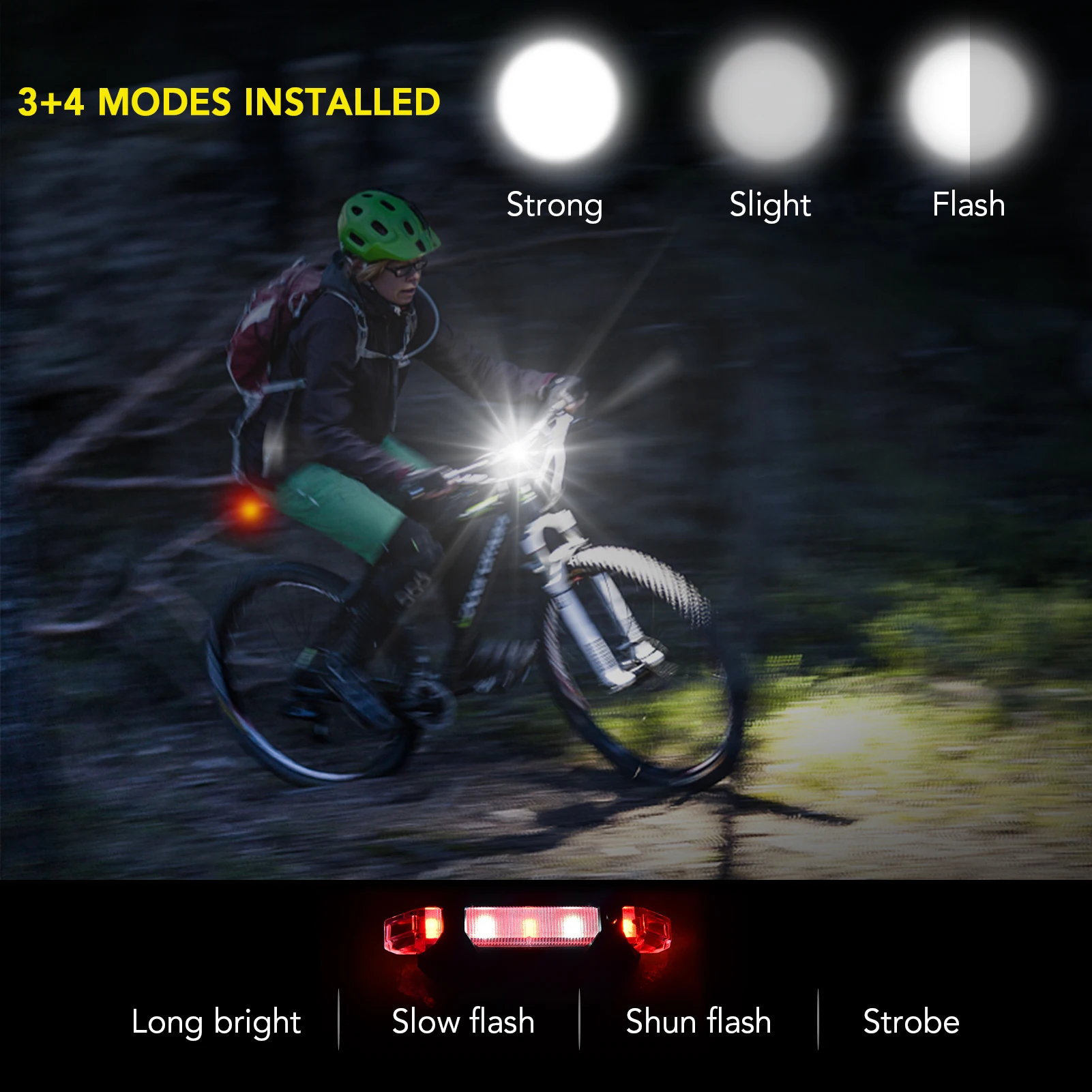 Kerékpár Világítás Szett USB-Kerékpár Fényszóró & hátsó Lámpa Vízálló Kerékpár Első Fényszóró Vissza a Fény Kettős Első & Hátsó Fény5