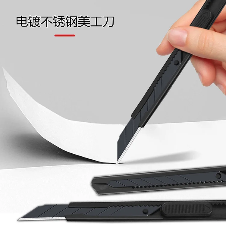 Kis fém tapétavágó mini fekete galván rozsdamentes acél express papírvágó kést művész1