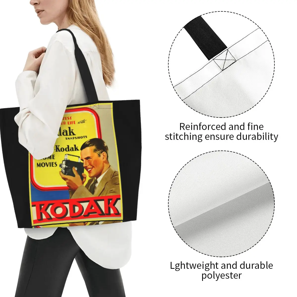 Kodak Korea Retro Harajuku kodak-filmet Női válltáska 40X50cm táska Bevásárló táska Kényelmes Utazáshoz Könyv Egyedi Logó3