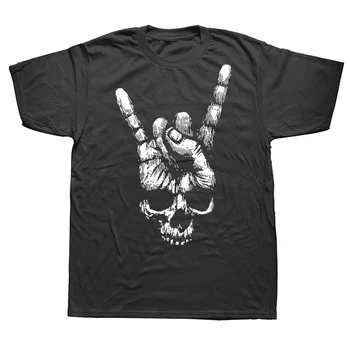 Koponya Kéz nyoma A Szarvak Póló Heavy Metal Rock N Roll Banda Tetoválás Grafikus Streetwear Rövid Ujjú Születésnapi Ajándékok póló