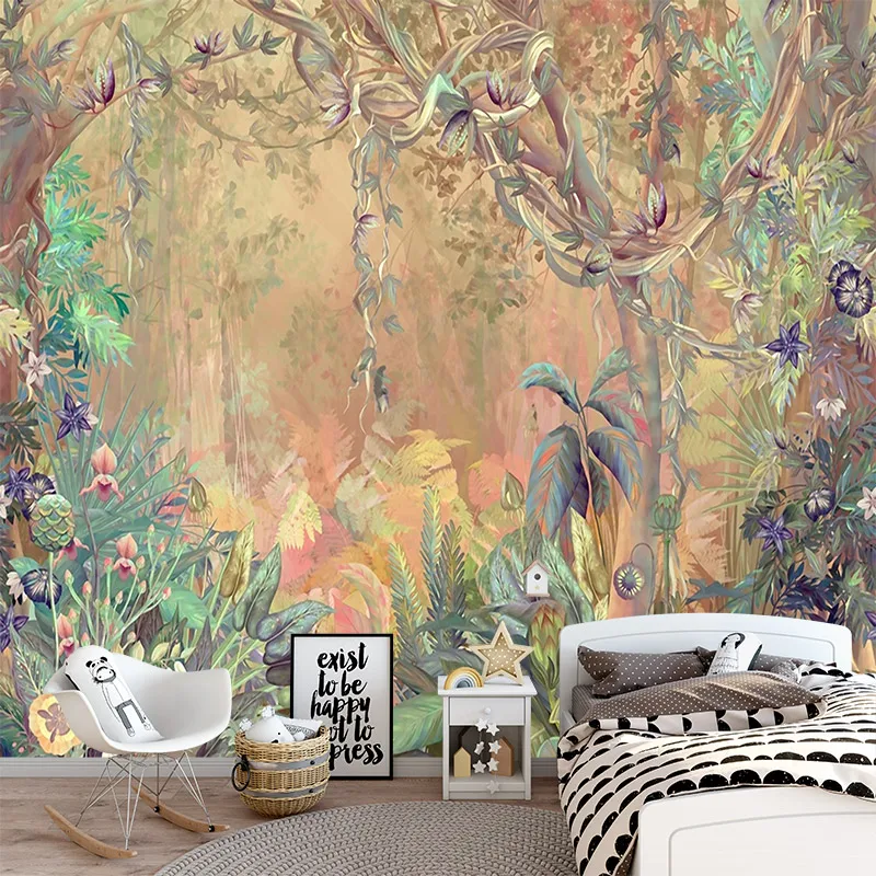Kézzel festett Nyugati festmények, erdő bútor, egyedi 3D tapéta, fali matricák, nappali, hálószoba1
