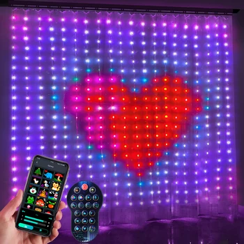 LED-es RGB Többszínű Lámpa Okos Függöny String Fény Bluetooth ALKALMAZÁS, Vezérlés Karácsonyi Tündér Fény DIY Kép megjelenítésére Koszorú Dekoráció