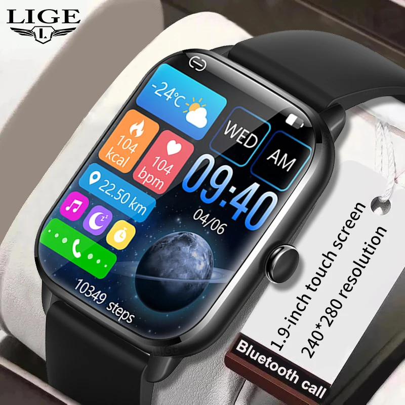 LIGE 2023 Smartwatch 1.9 hüvelyk Teljes Képernyő Bluetooth Hívja pulzusszám Aludni Monitor 100+ Sport Modellek Intelligens Karóra Férfiaknak a Nők0